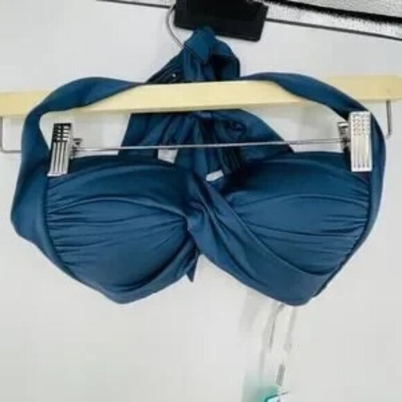 Seafolly Bikini Top 6 NWT Shine On Twist Halter Swim Navy Blue - Picture 3 of 5